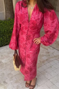 Adaic Long Dress Soft Rose Print