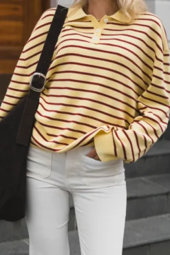 Adanne Polo Knit Stripe Yellow/Rust