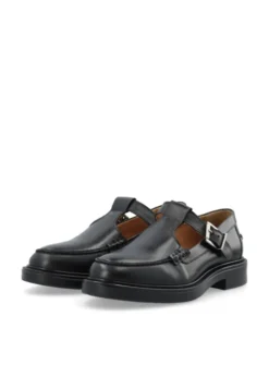 Adda Moc Toe T-Strap Pull Up Leather Black