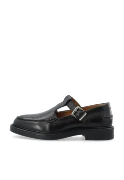 Adda Moc Toe T-Strap Pull Up Leather Black