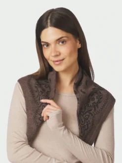 Adelina Paisley Knit Scarf Brown Melange