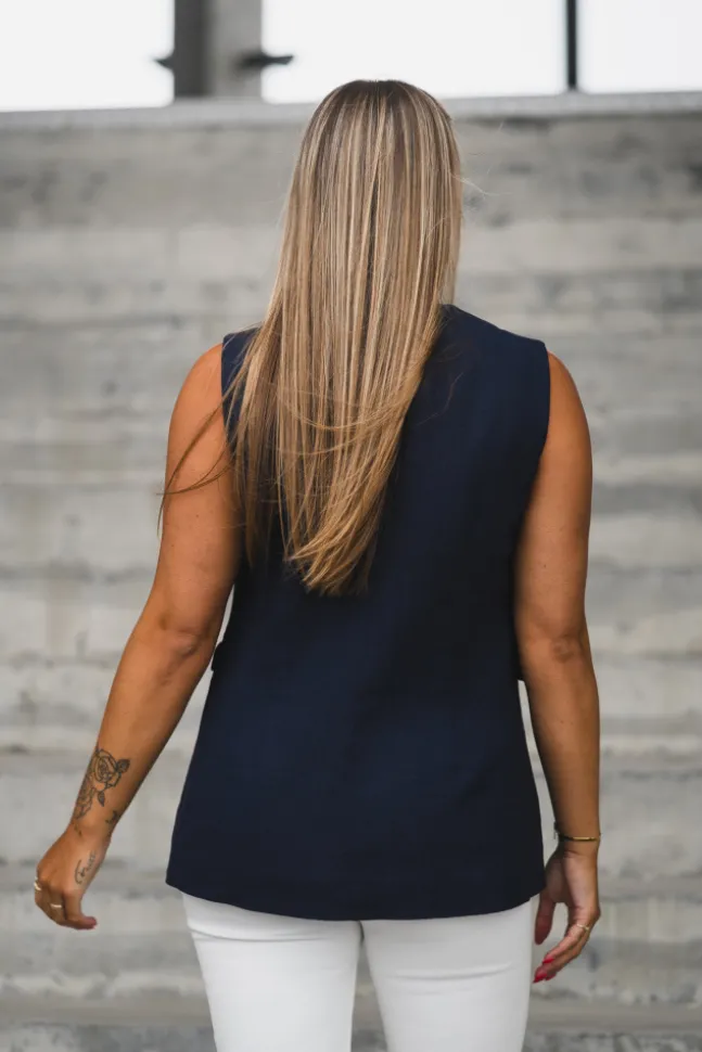 Agana Linen Blend Waistcoat Navy Blazer