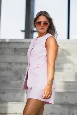 Agana Linen Blend Waistcoat Pink Lady