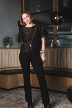 Aisa Brocade Blouse Dark Brown