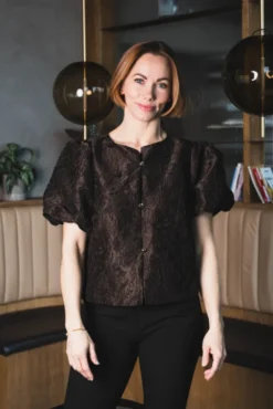 Aisa Brocade Blouse Dark Brown
