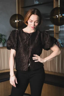 Aisa Brocade Blouse Dark Brown