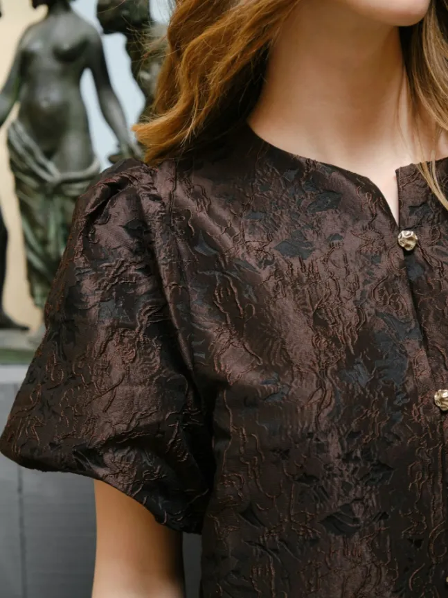 Aisa Brocade Blouse Dark Brown