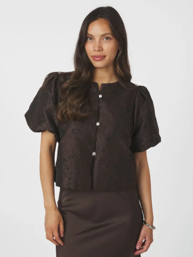 Aisa Brocade Blouse Dark Brown