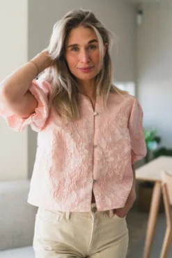 Aisa Soft Brocade Blouse Light Pink