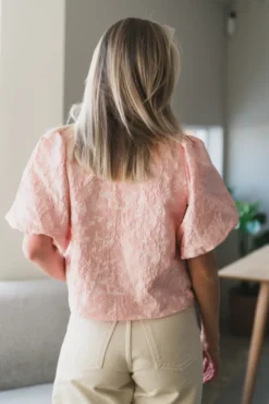 Aisa Soft Brocade Blouse Light Pink