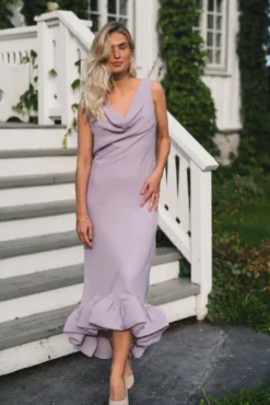 Alia Cowl Neck Ruffled Maxi Dress Lavender