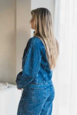 Alia LS Embroidery Denim Jacket Dark Blue Denim