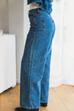 Alia MW Embroidery Wide Jeans Dark Blue Denim