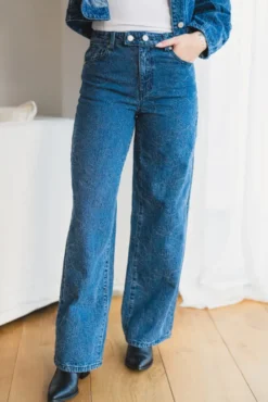 Alia MW Embroidery Wide Jeans Dark Blue Denim