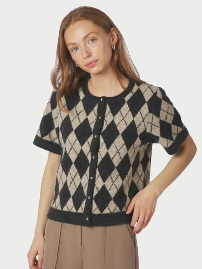 Allestar Check Knit Cardigan Beige