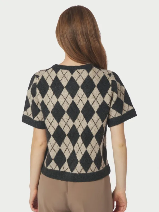 Allestar Check Knit Cardigan Beige