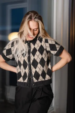 Allestar Check Knit Cardigan Beige