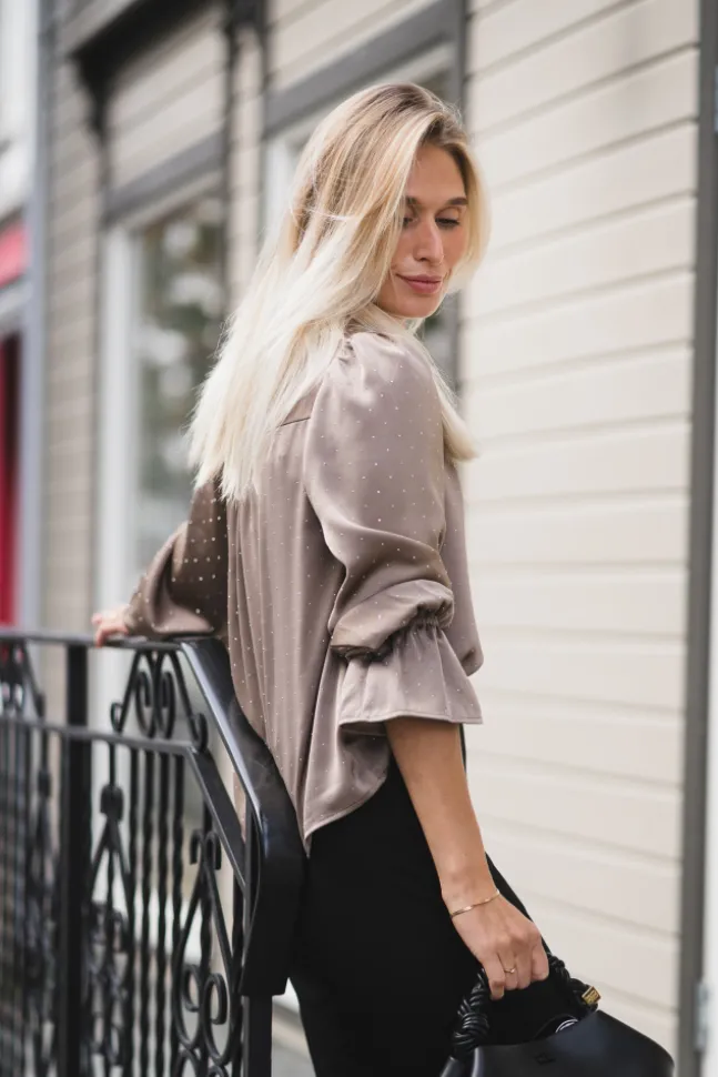 Amara Heavy Sateen Bedaz Blouse Dark Taupe