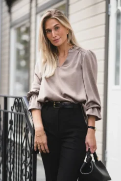 Amara Heavy Sateen Bedaz Blouse Dark Taupe
