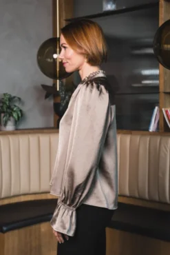 Amara Heavy Sateen Bedaz Blouse Dark Taupe