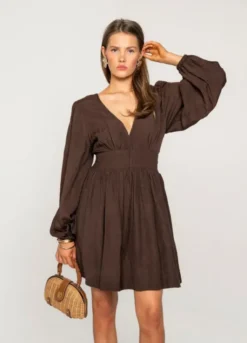 Amelie Dress Espresso Linen