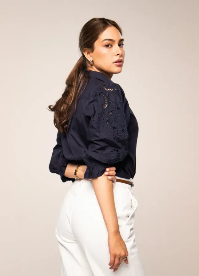 Amy Embroidered Shirt Marine Poplin