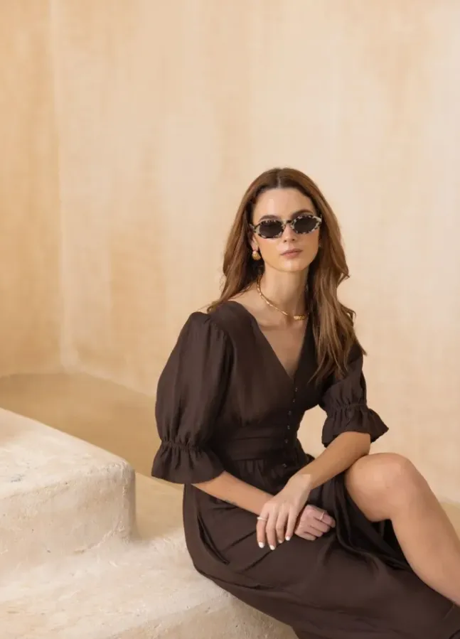 Andrea Dress Espresso Linen