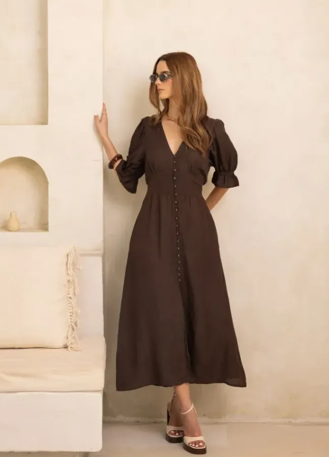 Andrea Dress Espresso Linen