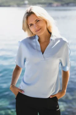 Anelle Heavy Sateen Blouse Light Blue