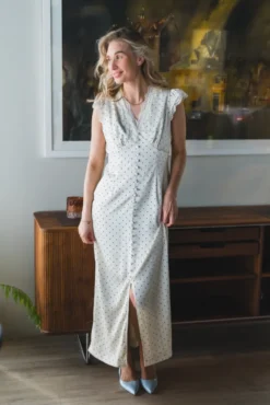 Aniella Dot Dress Creme