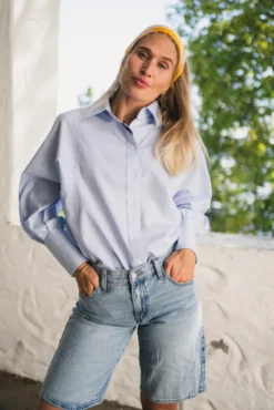 Anne Shirt White With Sky/Navy Stripes