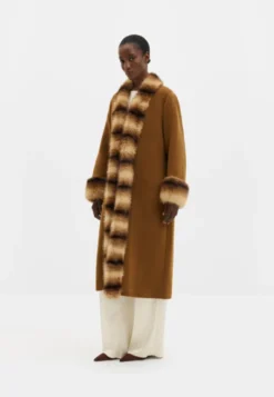 Anouk Yve Faux Fur Wool Coat Camel Anouk Yve