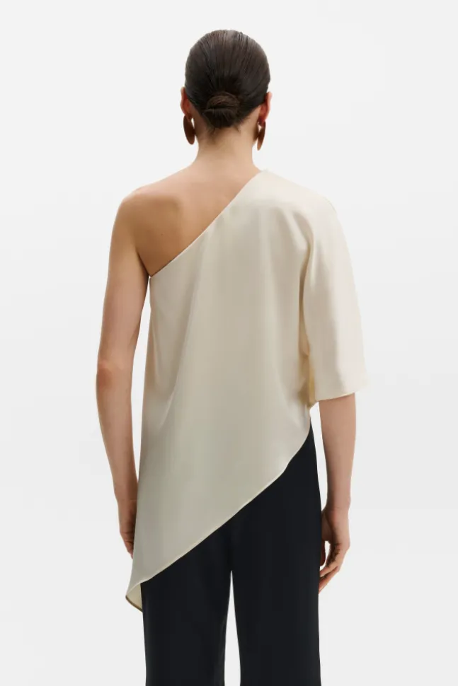 Aria One Shoulder Asymmetric Satin Blouse Pearl