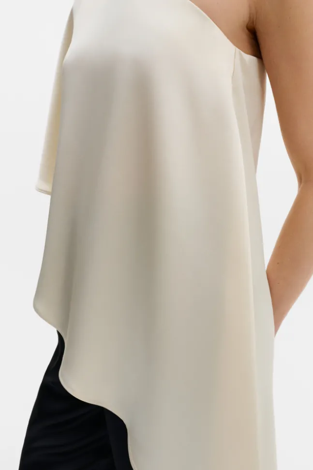 Aria One Shoulder Asymmetric Satin Blouse Pearl