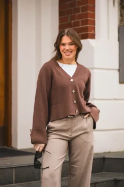 Atari Rib Cardigan Walnut Brown