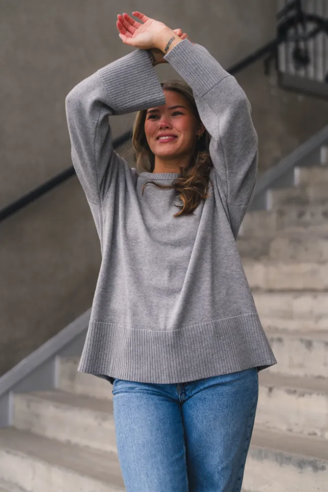 Babette LS O-Neck Knit Pullover Medium Grey Melange