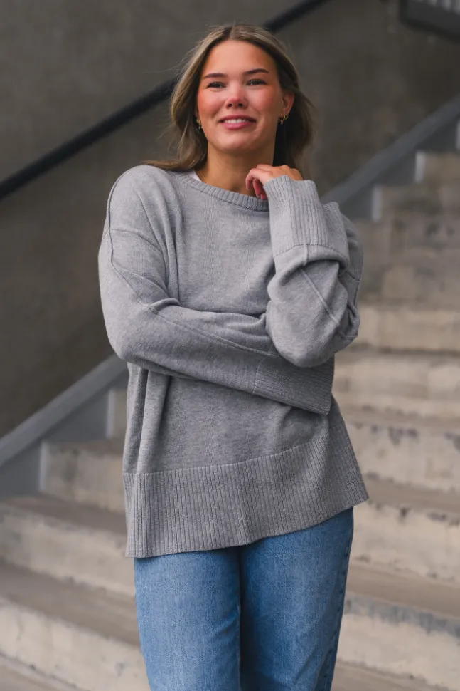 Babette LS O-Neck Knit Pullover Medium Grey Melange