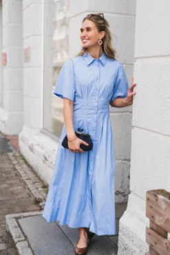 Baia Stripe Poplin Dress Light Blue