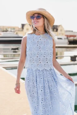 Broderie Anglaise Top Light Blue