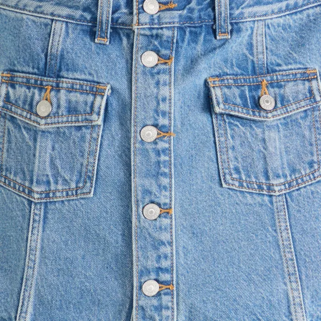 Button Front Skort Indigo Worn In