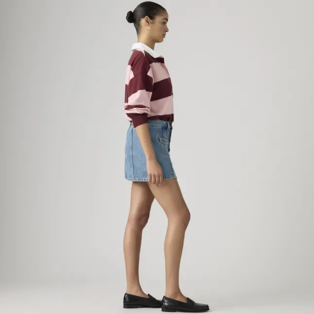 Button Front Skort Indigo Worn In