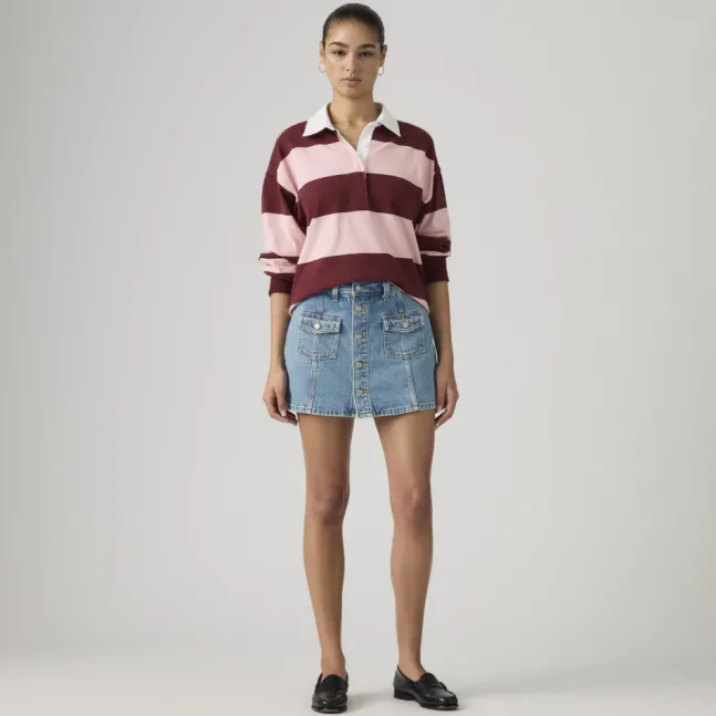 Button Front Skort Indigo Worn In
