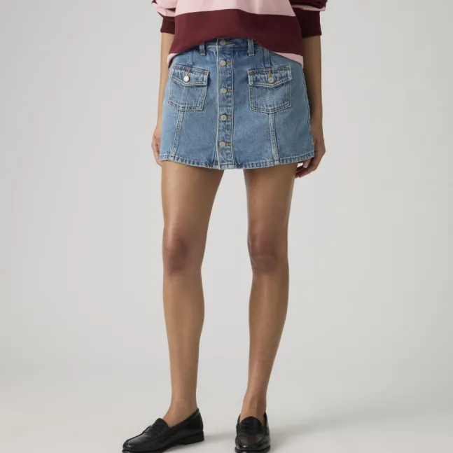 Button Front Skort Indigo Worn In