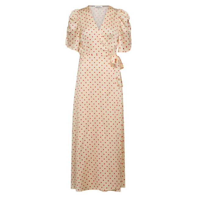 Cambria Dot Wrap Dress Offwhite