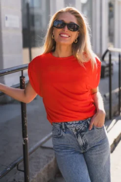 Camilla Ruched Shoulder Top Flame