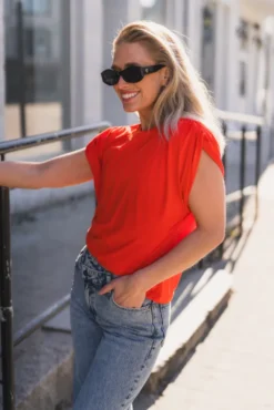 Camilla Ruched Shoulder Top Flame