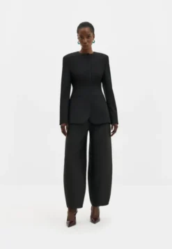 Carol Collarless Wool-Silk Evening Blazer Black