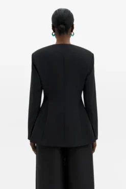Carol Collarless Wool-Silk Evening Blazer Black