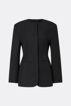 Carol Collarless Wool-Silk Evening Blazer Black