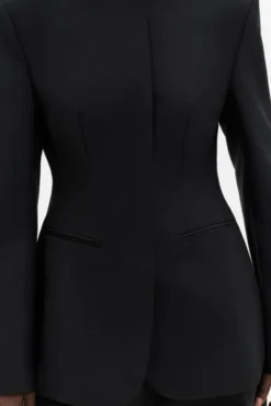 Carol Collarless Wool-Silk Evening Blazer Black
